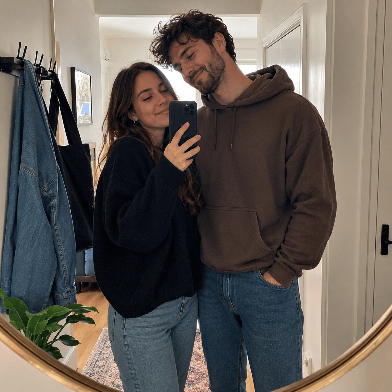 Casual Couple Mirror Selfie