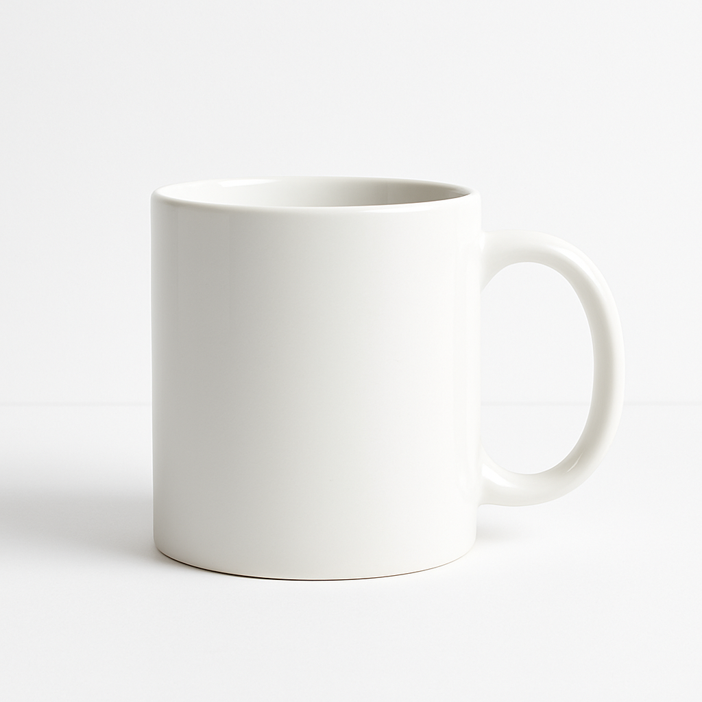 front-facing, well-lit white ceramic mug on a white background